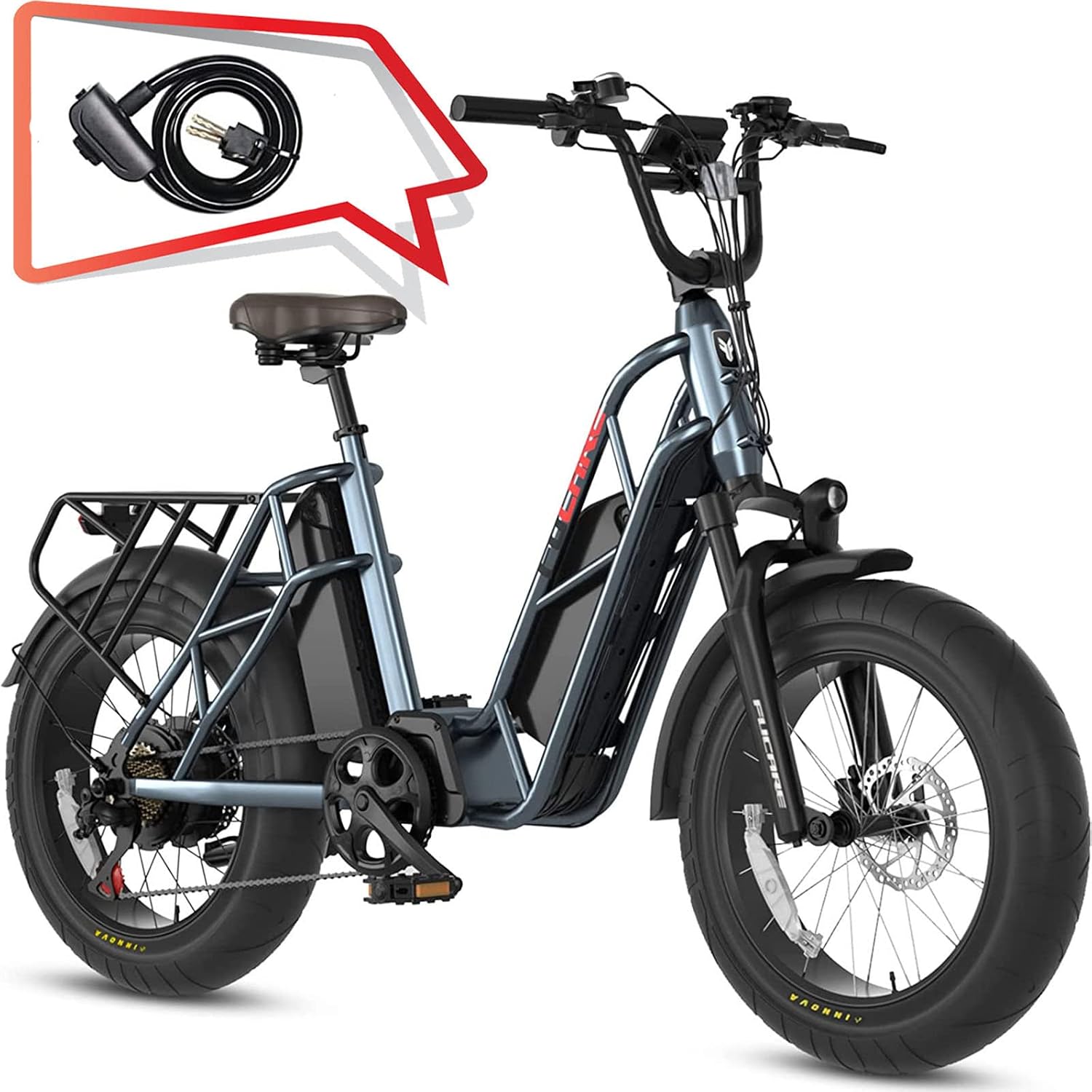 Fucare Gemini X 750W Electric Bike for Adults Dual Battery Cruise Control 28Mph 20" 4.0 Fat Tire 5.3" Color Display Shimano 7 Speeds Commuter Bike UL Certified