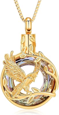 Tree of Life Urn Necklace for Ashes Eagle Ring Cremation Jewelry Eagle Keepsake Memorial Human Pets Ash Pendant Holder Gift for Women Men