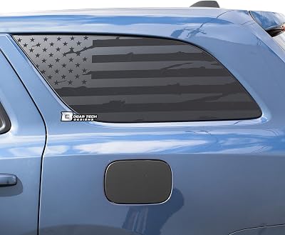 Bogar Tech Designs - Precut Distressed American Flag Rear Side Quarter Window Decals Compatible with Dodge Durango 2014-2025, Matte Black