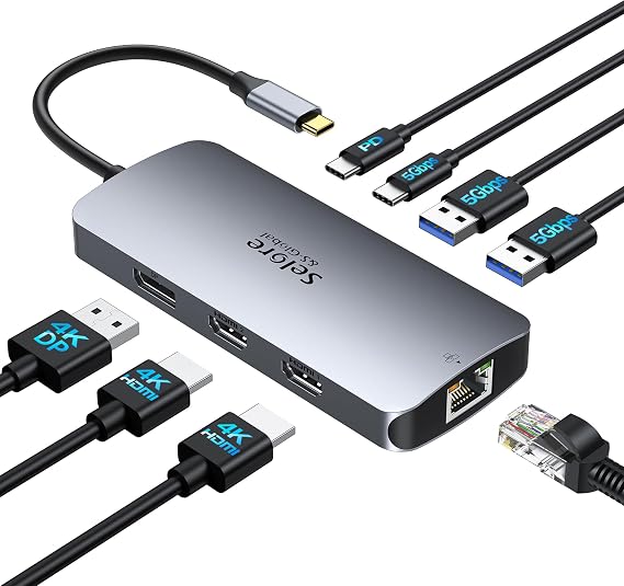 USB C Docking Station Dual Monitor, Selore Docking Station 3 Monitors