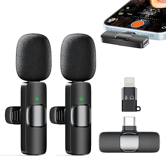 Mini Microphone for iPhone: Wireless Lavalier Microphones for iPhone/iPad/Android - Noise Reduction Lapel Mic for Video Recording Interview Podcast Vlog YouTube Tiktok