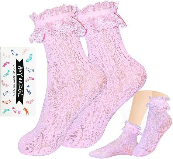 Women Ruffle Cute Socks, Lace Frilly Ankle Socks, Size US 6-10