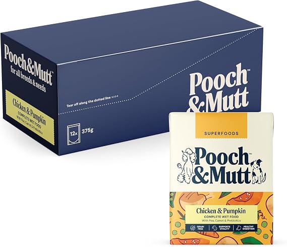 Pooch & Mutt - Chicken & Pumpkin, Complete Wet Dog Food, 12x375g | Wet Food for Dogs, Grain Free, Dry Dog Food Topper, Complete Dog Food, Packaging May Vary