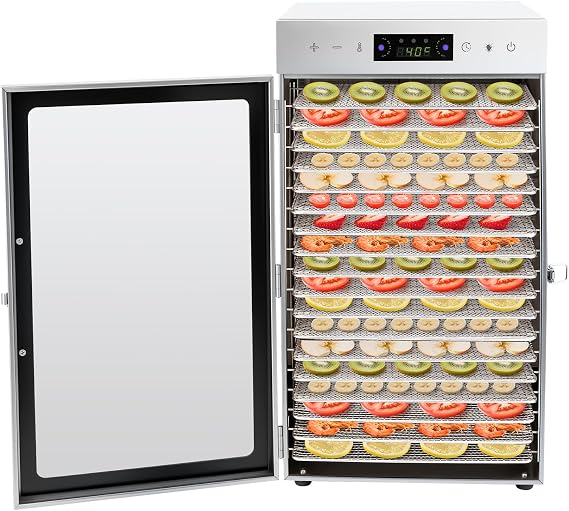 18 Trays Food Dehydrator Machine, 800W 110V Fruit and Meat Dehydration Dryer with Adjustable Timer & Temperature Control Stainless Steel Commercial Foods Drying for Flower Dried Fruits Vegetables