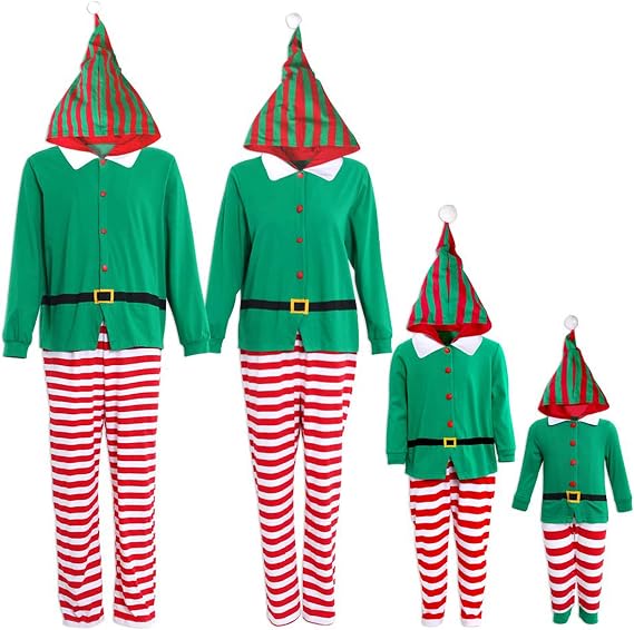 IFFEI Family Christmas Pajamas Matching Sets Hoodie Onesie with Pockets | Christmas Pajamas for Family Photos; Soft Stretch Hoodie Footed Onesies with Pockets; Adult Adjustable Drawstring Waist