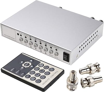 UHPPOTE Color Quad System Security Video Splitter Camera Processor 2CH Remote Control with 3 BNC Connector Adapter
