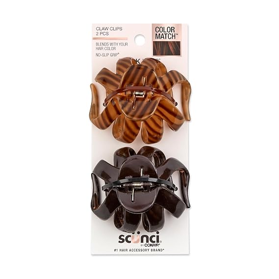 Scunci by Conair jaw claw clips - hair accessories for women - claw clips for thick hair - claw clip - Black & Tortoise- 2 Count | Strong Interlocking Octopus-Style Teeth Provide Secure, Slip-Free Updos, Black & Tortoise, 2-Count