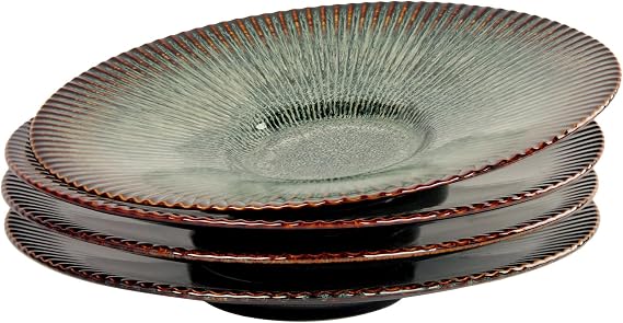 Ceramic Dinner Plates Set of 4, 11.8 Inch Large Serving Dish for Kitchen Dinnerware, Rimmed Plate, for Pasta, Salad, Steak, Pizza, Scratch Resistant, Microwave & Dishwasher Safe
