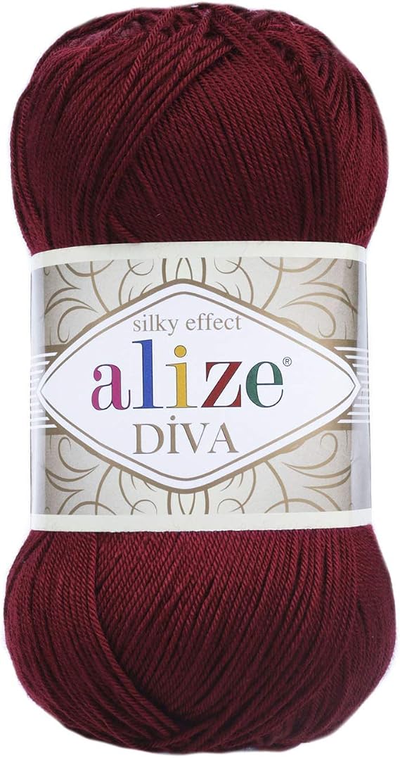 Alize Diva Silky Effect Hand Knitting Yarn Microfiber Acrylic Yarn Thread Crochet Art Lace Craft Lot of 5 skeins 500gr 1915 yds Hand Knitting Yarn (57- Bordeaux)