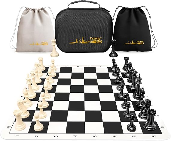Chess Set - Tournament 20inch Silicone Chess Board, 3.5" King Height Weighted Staunton Chess Pieces with 2 Extra Queens, Professional Portable Chess Set with Storage Bag