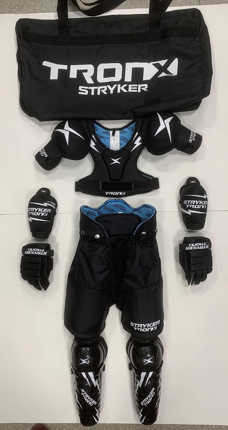 TronX Stryker Hockey Equipment Kit – Junior Youth Ice Hockey Protective Gear – Hockey Protective Equipment & Bag Starter Kit – Hockey Gloves, Elbow, Shin Guards, Shoulder Pads, Ice Pants, Bag