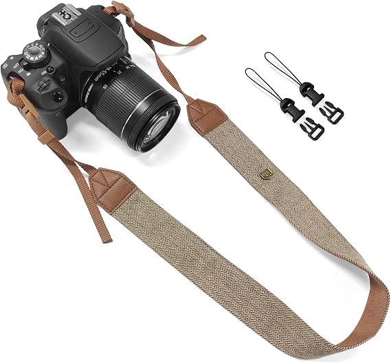 TENOC Vintage Camera Strap 1 Pack, Canvas Herringbone Neck Shoulder Strap with Quick Release Buckles for DSLR/SLR/Mirrorless, Universal Retro Anti-Slip Belt, Adjustable Length (Brown)