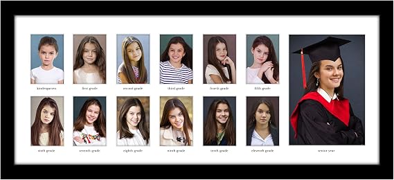 Americanflat 9x22 School Picture Frame Pre-K to 12 with Shatter-Resistant Glass - Fits Twelve 2.5x3.5 Photos and One 5x7 Photo - Signature Collection - K-12 Picture Frame for Wall Display - Black