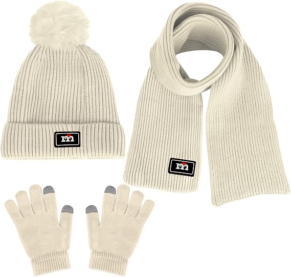 Kids Winter Beanie Hat Scarf Gloves Set for 2-7 Years Old Boys Girls Winter Knit Warm Fleece Lined Kids Hat Scarf Gloves Set