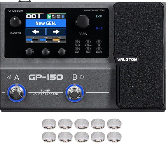 Valeton GP-150 Multi-Effects Guitar Processor with HD Modeling, 200+ Effects, Built-In Battery, IR & NAM Support, Expression Pedal, USB Audio Interface(Incl 10 PCS Additional Toppers By VOLKTONE)