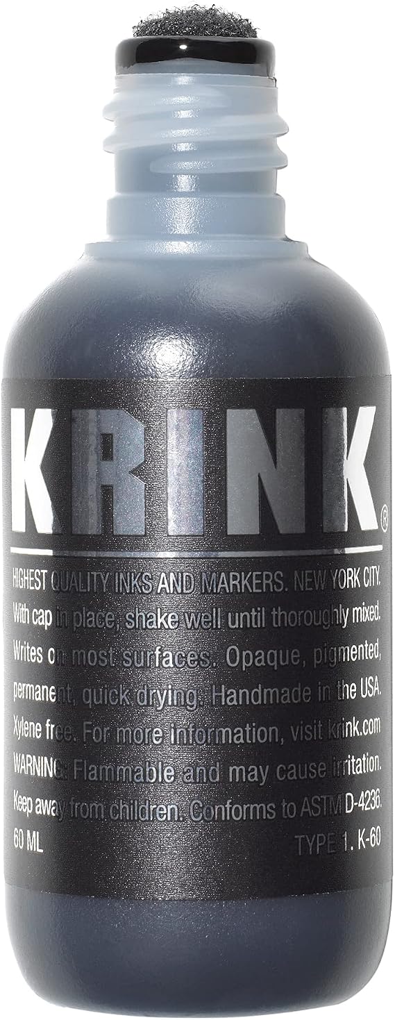 Krink K-60 Black Paint Marker - Vibrant and Opaque Fine Art Graffiti Markers for Canvas Metal Glass Paper and More - Alcohol-Based Permanent Graffiti Mop Krink Paint Marker for Lasting Tags