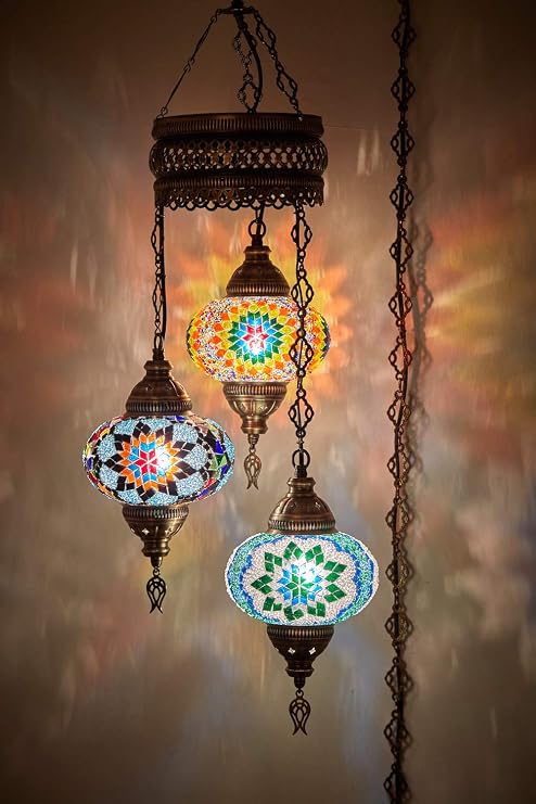 Customizable Turkish Moroccan Mosaic Plug-In Hanging Lamp Chandelier Light