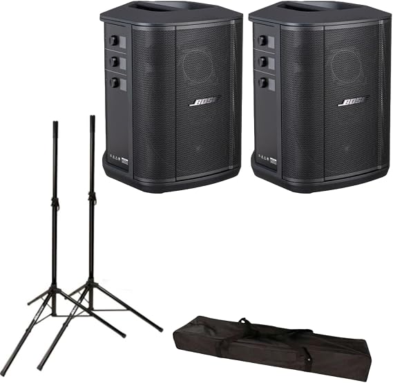 Bose S1 Pro+ Portable Wireless PA System with Bluetooth 2-Pack, Black Bundle with Turnstile Audio Height-Adjustable Speaker Stands, Pair