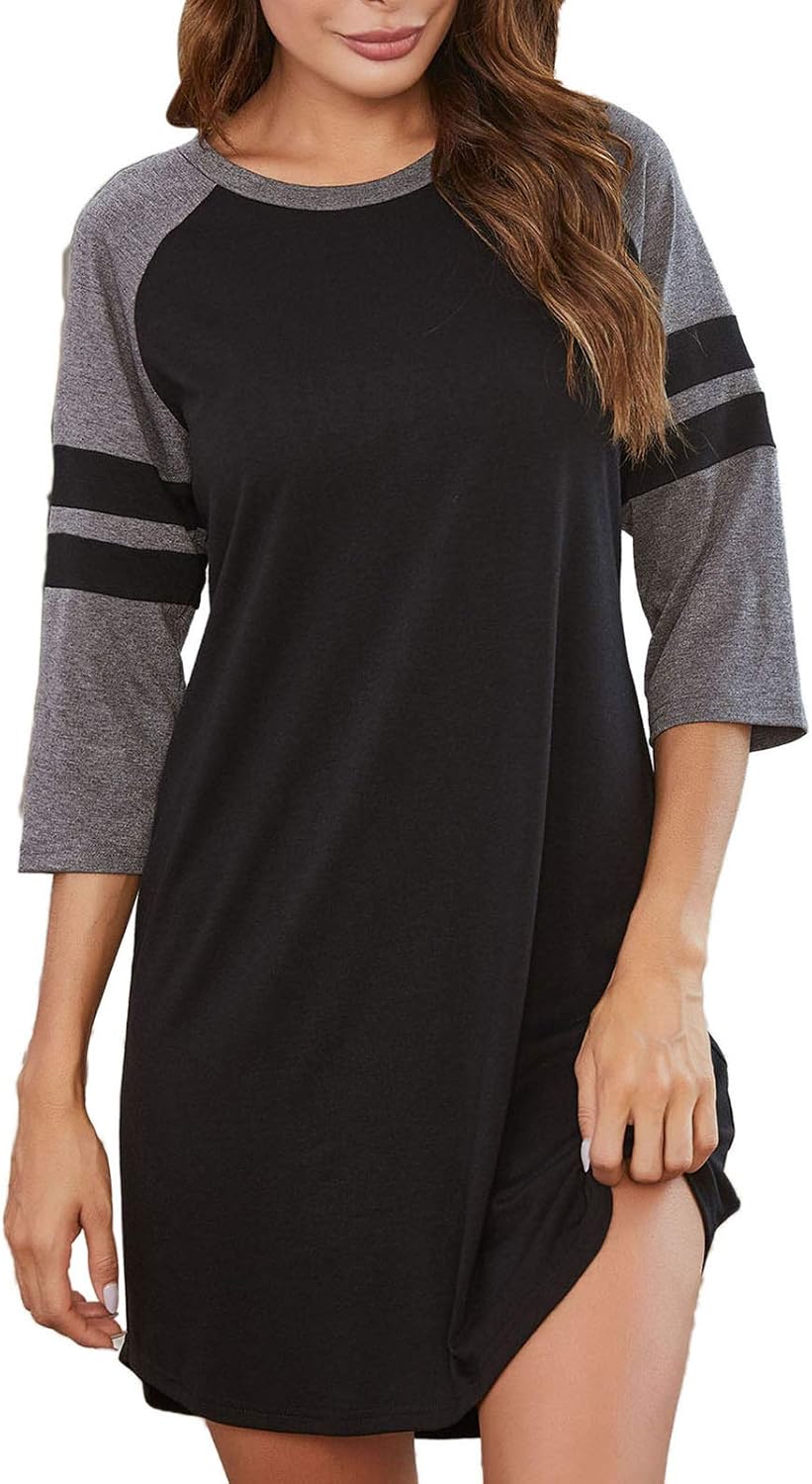 Women;s Nightgown, Soft Half Sleeve Pajama Sleepshirts, Casual Loose Nightshirt Comfy Sleepwear Loungewear
