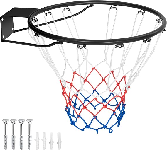 Goplus 18/15 Replacement Basketball Rim, Wall Door Mounted Basketball Hoop with All Weather Net, Indoor Outdoor Hanging Basketball Rim Goal Outside