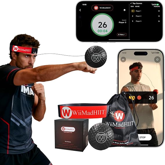 Boxing Reflex Ball with Punch Counter App, Fun Punch Game with Headband, Hand Eye Coordination Training | Boxing Equipment, Fitness Gift Ideas for Teen Boys and Anyone into MMA Training