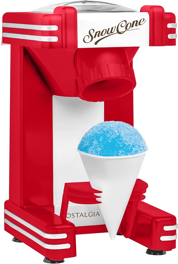 Nostalgia Snow Cone Shaved Ice Machine - Makes 20 Icy Treats - Includes 1 Reusable Plastic Cup - Retro Red