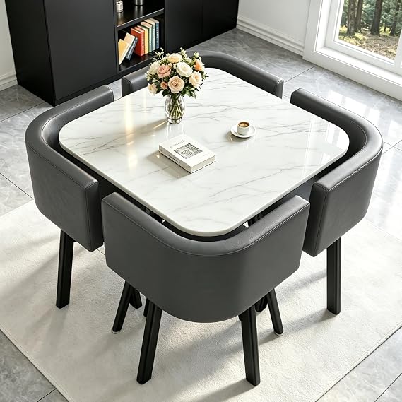 Square Dining Table and Chairs Set 4 Seater - Kitchen Dining Set