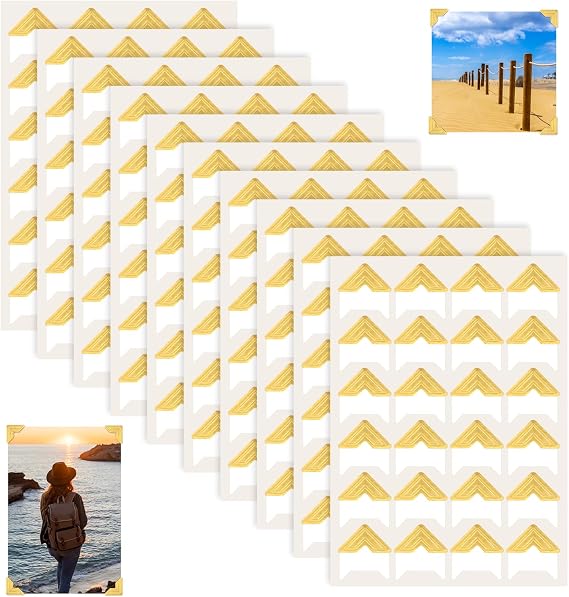 240Pcs 10 Sheets Photo Corners for Scrapbooking, Gold Frame Stickers Self-Adhesive Gold Picture Corners Stickers Photo Mounting Corner for DIY Scrapbook Album Picture Frames Journal Supplies