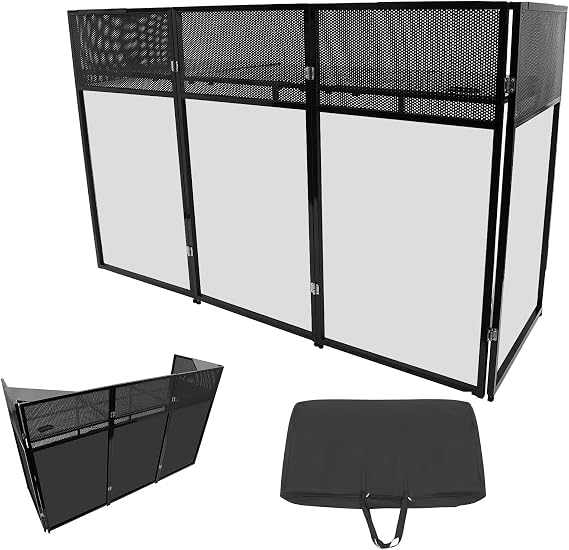 DJ Event Booth Facade, DJ Facade Table Station w/10 Scrims +Travel Bag Case, 73x23 Inches DJ Facade Table Station Foldable Cover Screen, Projector Display Scrim Panel with Folding, Black Frame