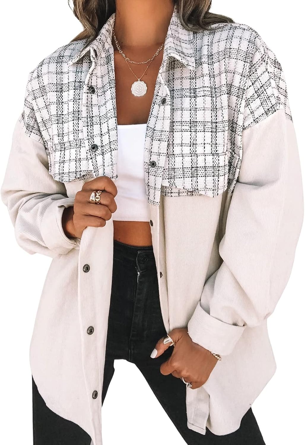 utcoco Womens Flannel Button Down Fleece Jacket Fall Fuzzy Plaid Blouse Jacket Winter Lightweight Coats