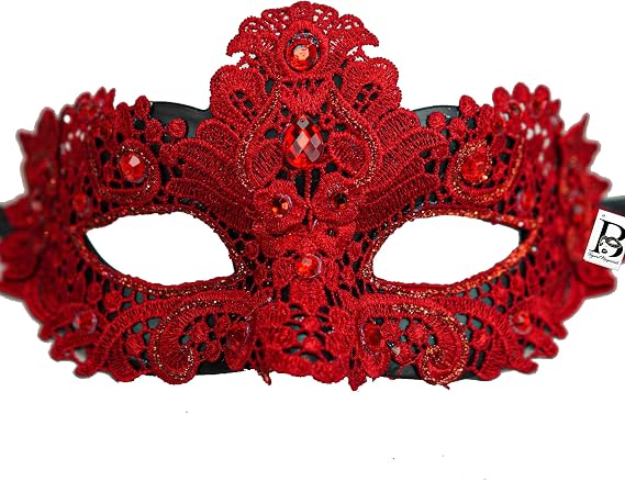 Masquerade Mask for Women Lace Party Masks Mardi Gras Maskarade Masks for Women Halloween Burlesque Cosplay Venetian Masks (Red)