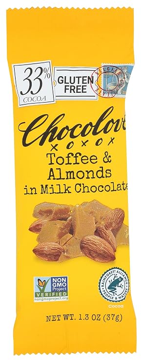 Chocolove Mini Toffee And Almond Chocolate Bar, 1.3 OZ