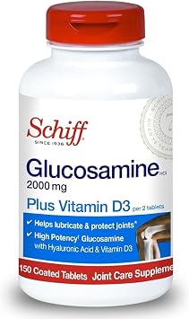Schiff 12187 Glucosamine 2000 mg Plus Vitamin D3 Coated Tablet, 150 Count