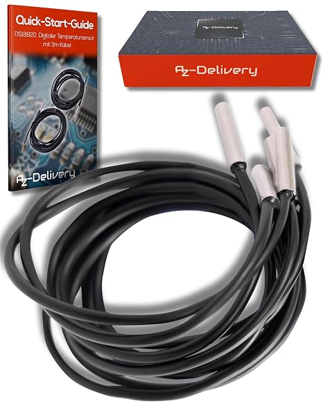 AZDelivery 2 x DS18B20 3M Cable Digital Stainless Steel Temperature Sensor Temperature Sensor Waterproof Compatible with Arduino and Raspberry Pi Includes E-Book Compatible with Shelly Temperature Sensor
