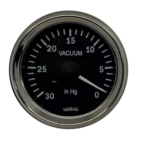 Vacuum Gauge (Chrome Bezel/Black dial/White Pointer)