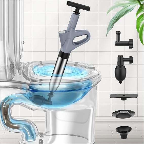 Toilet Plunger, High Pressure Toilet Plunger,Toilet Auger Air Drain Blaster with Real-Time, Heavy Duty Plunger for Bathroom and Plumbing Clogs(Grey)