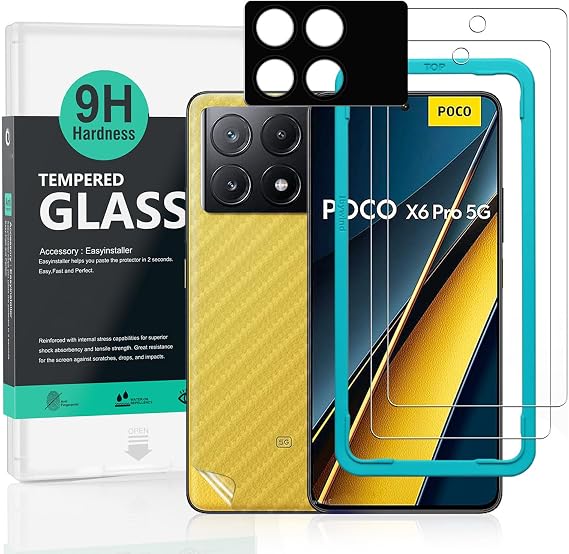 Ibywind 2 Pack Screen Protector For Xiaomi Poco X6 Pro 5G 6.67",9H Hardness Tempered Glass,With 1Pc Camera Lens Protector,1Pc Back Carbon Fiber Film