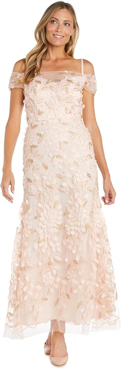 Off The Shoulder Gown with 3D Floral Embroidery