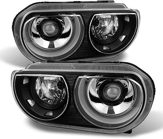 AKKON - For Dodge Challenger OE Replacement Black HID Xenon Projector Headlights Headlamps Left + Right