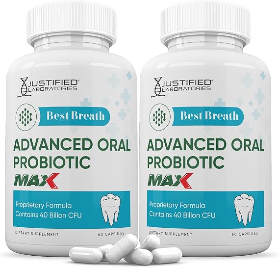 Justified Laboratories (2 Pack) Best Breath Max 40 Billion CFU Probiotic Oral Support 120 Capsules