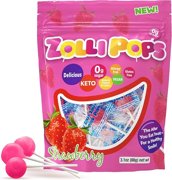 Zollipops - Easter Strawberry Pack - Clean Teeth Lollipops | Anti-Cavity, Sugar Free Candy With Xylitol For Healthy, Clean Teeth - Great for Kids, Diabetics & Keto Diet, 3.1 Oz