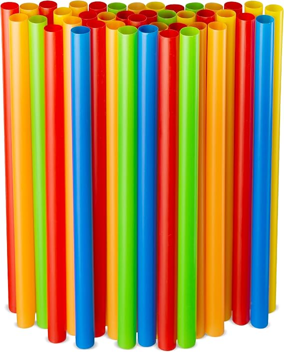 Assorted Colors Jumbo Smoothie Straws, Colorful Disposable Wide-mouthed Large Milkshake Straws 9'' Inches High/Tall 100 pack