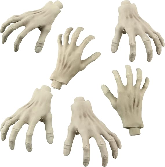 6 Pcs Halloween Skeleton Hands Realistic Plastic Zombie Hands Fake Severed Hand Props for Halloween Haunted House Party Zombie Party Cosplay Decoration