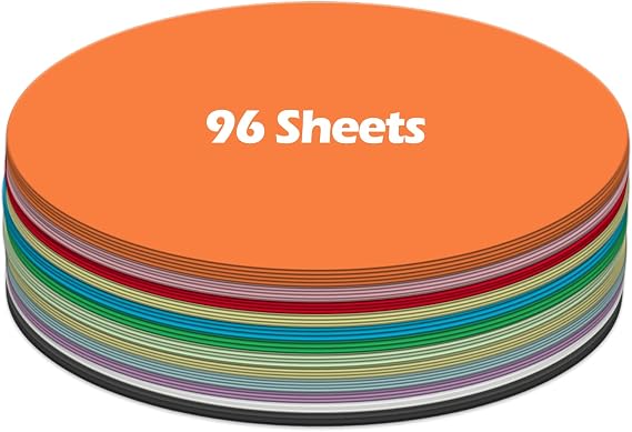Ezyaid 6 inch Construction Paper Circles, Pre-Cut Assorted Colors 96 Sheets