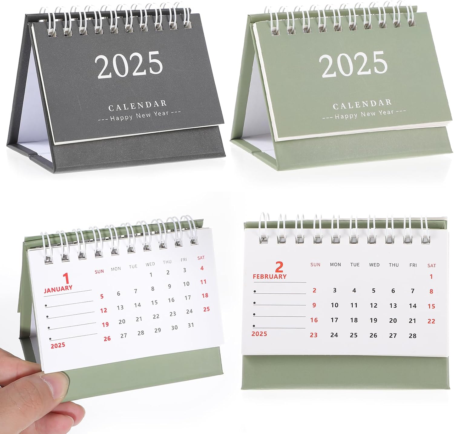 2 Pcs Mini Calendar 2025 Small Mini Desk Calendar 2025 Standing Flip Portable Flip Calendar for Desk for School Home and Office Supplies Black, Green