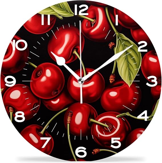 Funny 14 Inch Wall Clocks Battery Powered Decor,Fruits Cherries Image