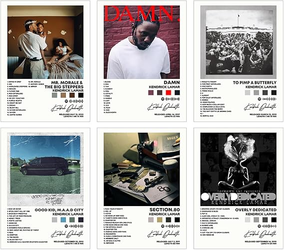 Kendrick Poster Lamar Album Cover Signed Limited Posters Print Rapper Music Posters Canvas Wall Art Room Aesthetic Set of 6 for Teen and Girls Dorm Decor 8x10 inch Unframed