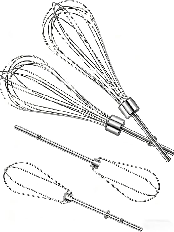 W10490648 Hand Mixer Turbo Beaters KHM2B (2 Pack) & KHMPW Stainless Steel Pro Mixer Whisk Attachment(2 Pack) Fit for Kitchen Mixer KHM Series by Fetechmate