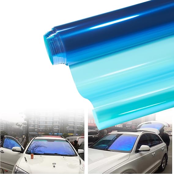 Light Blue Chameleon Windshield Tint Car Windshield Sun Shade Tint Reflective Glass Film 35.43'' x 55.11''