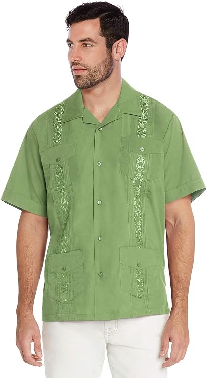 vkwear Men's Guayabera Cuban Beach Wedding Casual Short Sleeve Dress Shirt